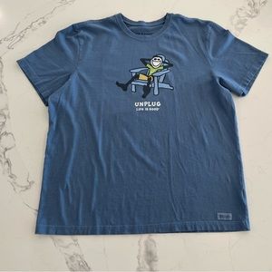 Life is Good Crusher T-Shirt Blue Graphic Crew Neck Classic Fit Men XL